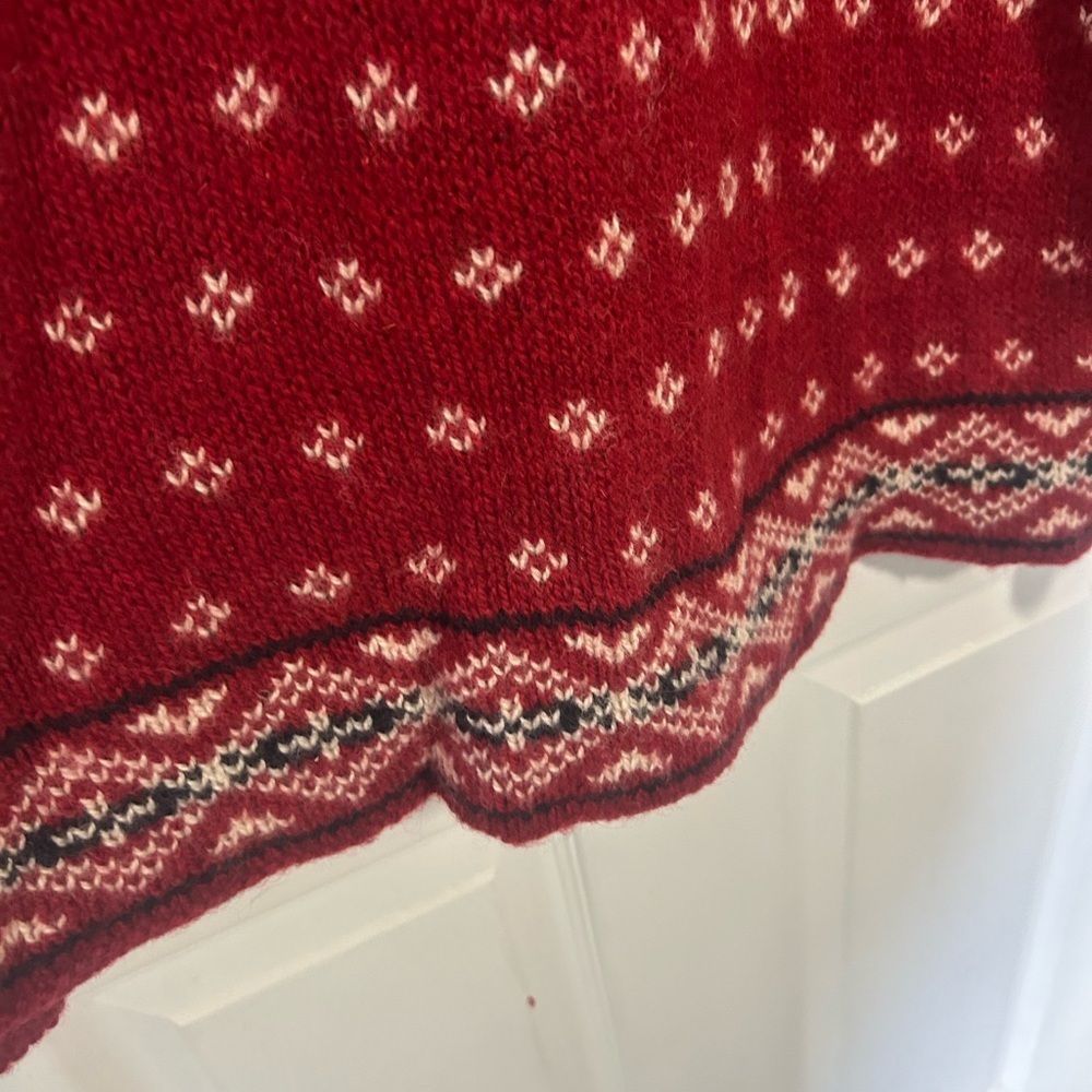 L.L. Bean Vintage Men’s Large red Nordic Fair Isle wool-blend sweater 1/4 button - Picture 5 of 13